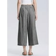 thumbnail image 5 of Womens Wide Leg Pants Cotton Gingham Plaid Culottes Summer Elastic Waist Palazzo Trousers Bottoms with Pockets Black XXL, 5 of 6