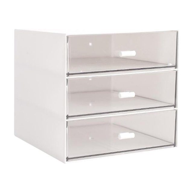 S SERENABLE Desktop Storage Box Multi-Grid ABS Plastic Storage Box With Drawers for Cosmetic White Three Grids