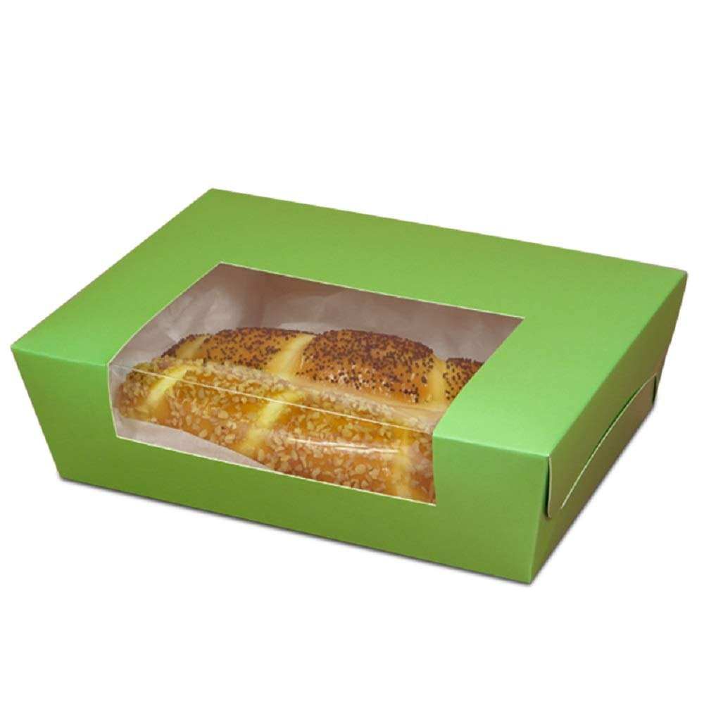 100 Pack Wrap Around Window Bakery Boxes 5 1 4 L X 4 3 8 W X 1 1 2 D Green Exterior Pastry Boxes For Cookies Easy Set Up Dessert Boxes Locking Sides Tabs Sustainable