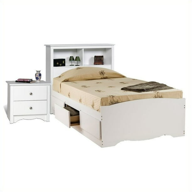 Prepac Monterey White Twin Platform, Twin Bed With 6 Drawer Storage White