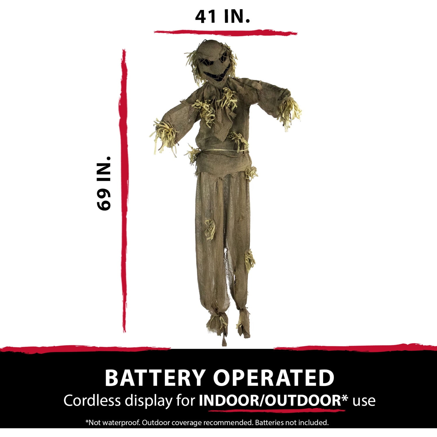 Haunted Hill Farm Life-Size Animatronic Scarecrow, Indoor/Outdoor Halloween Decoration, Multi-Color