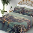 thumbnail image 4 of Ambesonne London Fitted & Top Sheet Set with Shams, Thames River and Bridge, Almond Green Orange, 4 of 7