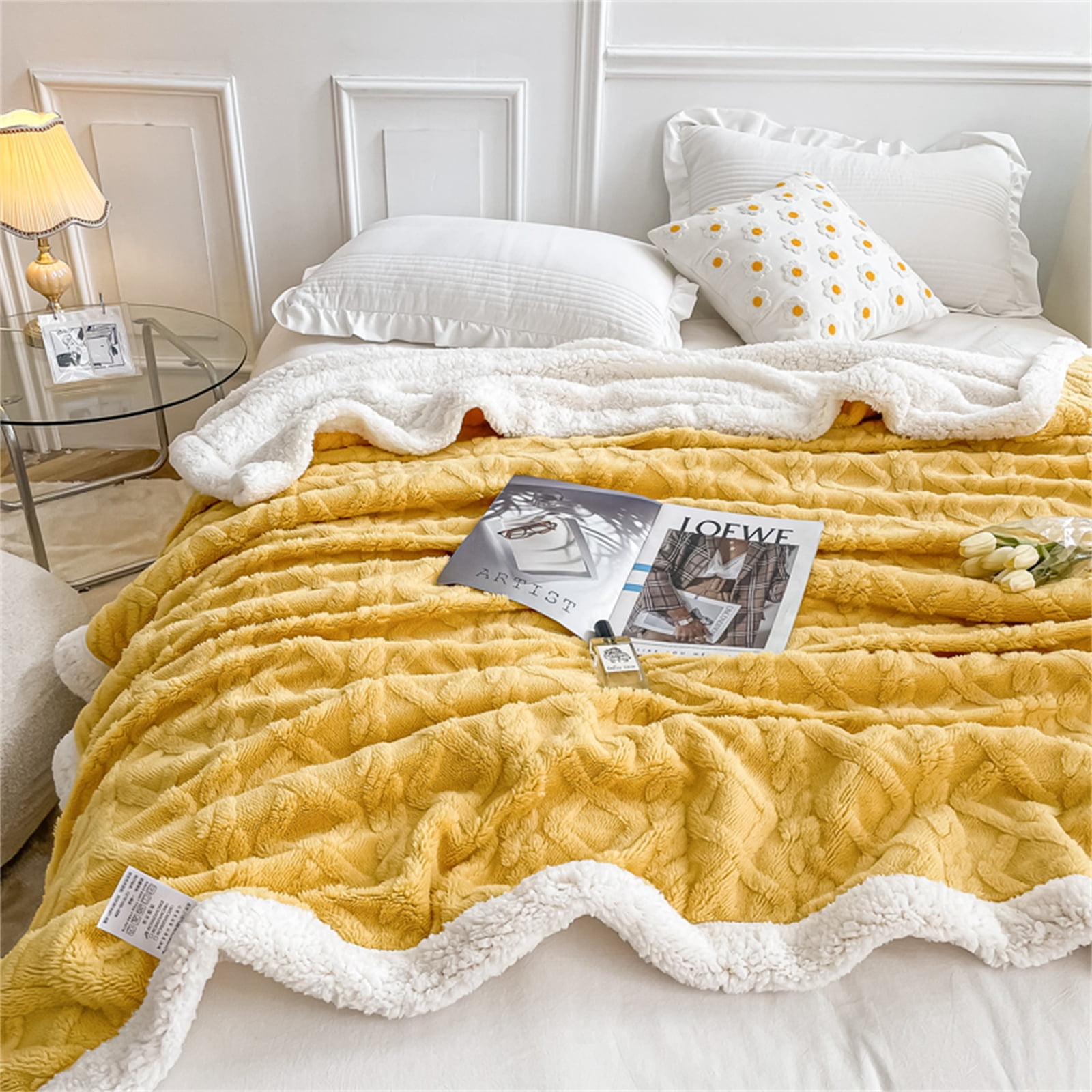 Move Over Yellow Tufted Throw Blanket 89x79 inch Soft Sherpa Fleece Throw  Blanket Microfiber Bed Blanket for Sofa Couch Bed - Walmart.com
