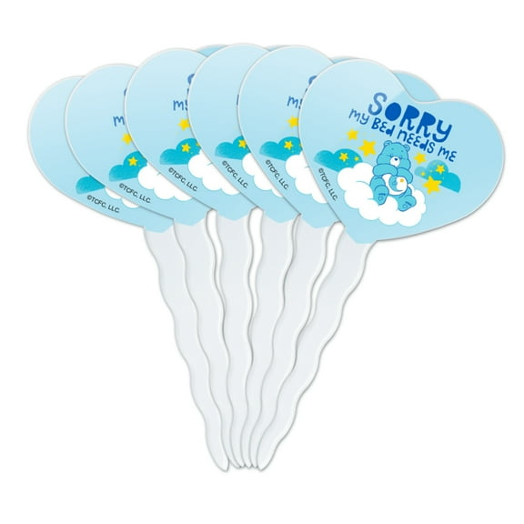 Care Bears Bedtime Bear My Bed Needs Me Heart Love Cupcake Picks Toppers Decoration Set of 6
