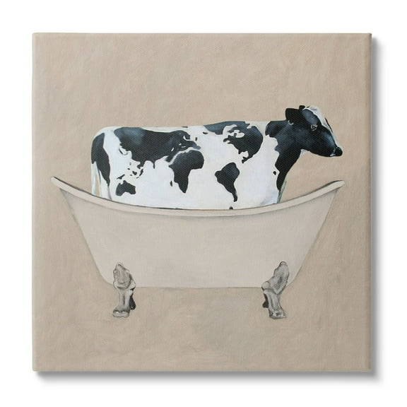 Stupell Industries Rustic Cow Farmhouse Bathroom Tub Animals & Insects Painting Gallery Wrapped Canvas Print Wall Art
