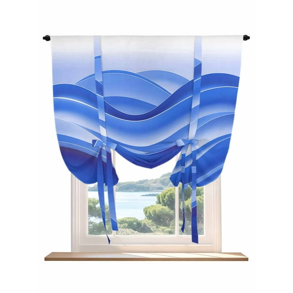 Blue Striped Tie Up Curtains for Windows 54 Inch Length Balloon Curtains Kitchen Adjustable Balloon Window Shade Modern Abstract Art Wave Moire Gradient Tie Up Valance Bathroom Curtain Window 42"x54"