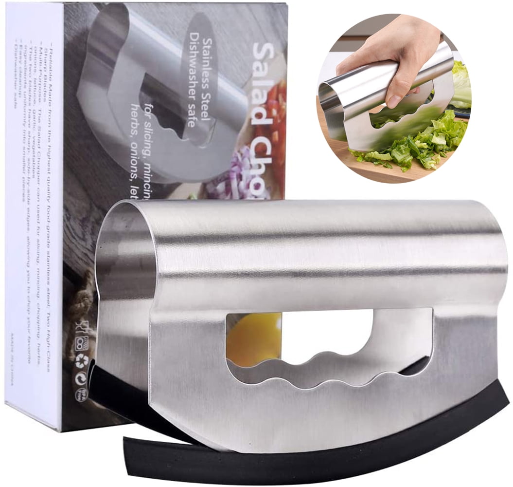POINTERTECK Salad Chopper Double Bladed Stainless Steel Salad Chopper with Blade Covers Rocker