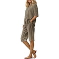 thumbnail image 4 of Dianli Gifts Two Piece Sets for Women Summer Casual Two Piece Set Short Sleeve Shirt and Shorts Lounge Outfit for Everyday Wear Coffee S, 4 of 8