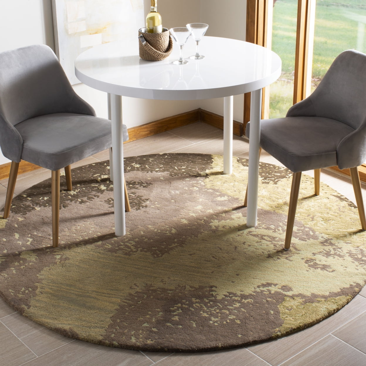 SAFAVIEH Soho Jeptha Abstract Wool Area Rug, Sage/Multi, 6' x 6' Square