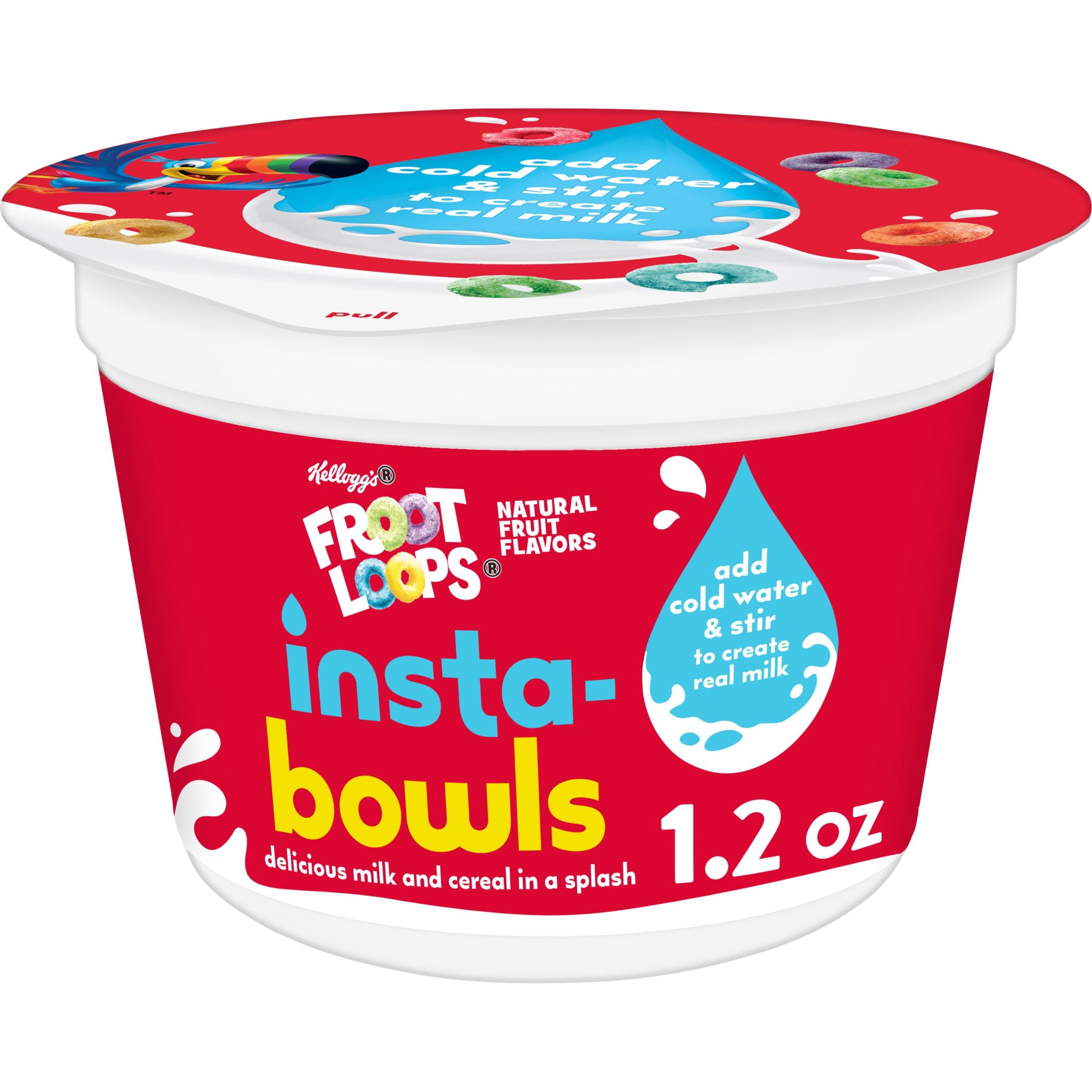 Kellogg's Froot Loops Insta-Bowls Breakfast Cereal, Instant Cereal, 1.2 Oz, Cup