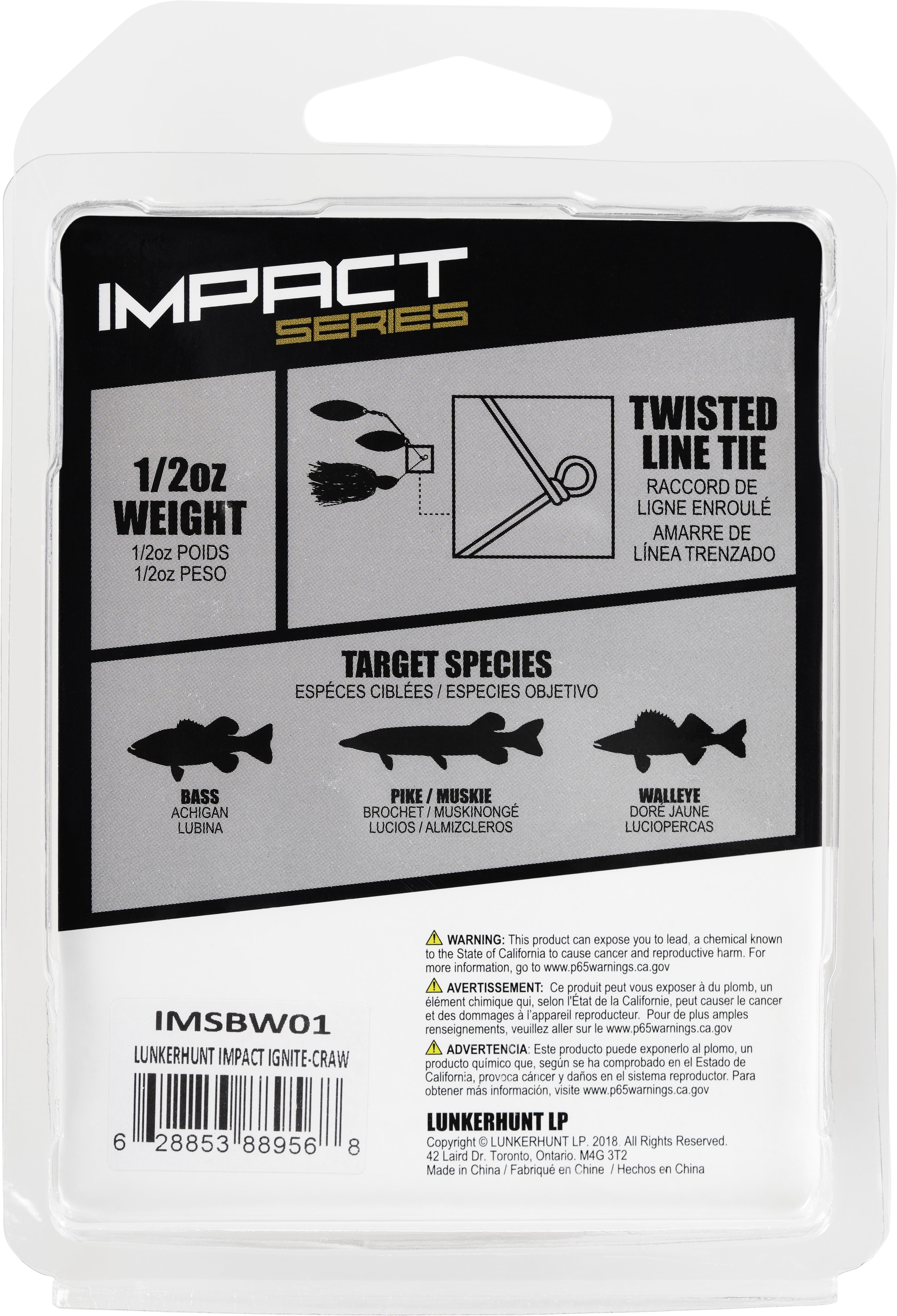 Lunkerhunt Impact Ignite Willow Leaf Spinnerbait Fishing Lure, 1/2 oz, Craw