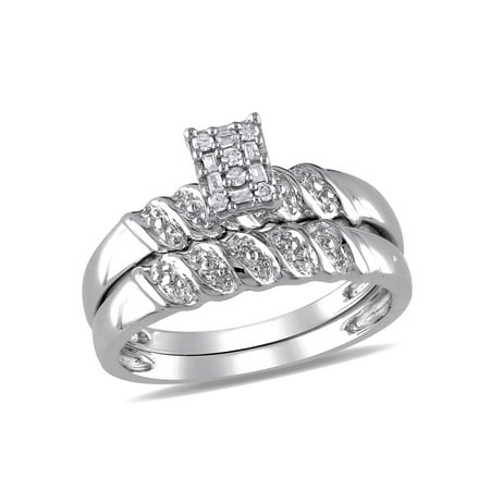 Miabella 1/10 Carat T.W. Round and Baguette-Cut Diamond Sterling Silver Bridal Set
