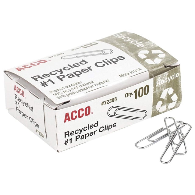 Clips de papel Acco Recycled #1, 100 unidades, A7072365A