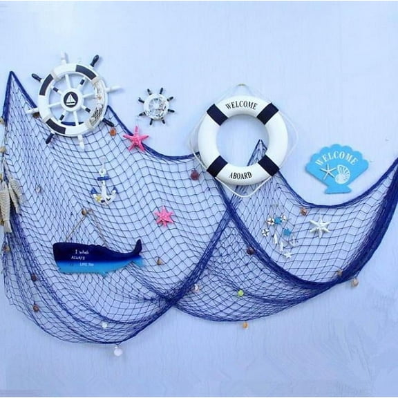 Musen Rustic Nautical Decorative Fishing Net Wall Hangings Decor with Shell Ornaments, Fish Net Decoration for Wall Home Decoration