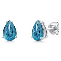Gem Stone King 14K White Gold 9X6MM Pear Shape Gemstone Birthstone Double Notch Teardrop Stud Earrings for Women and Men