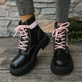 thumbnail image 2 of Rokment Heart Platform Combat Boots for Women Fashion Casual Leather Buckles Chunky Mid Heel Riding Short Ankle Booties for Wedding Christmas Valentines Day A Size 6, 2 of 6