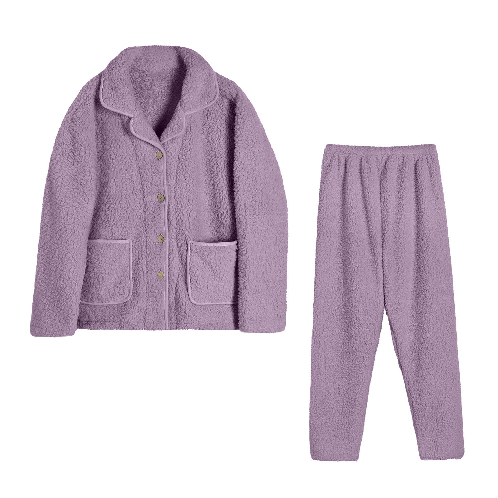 BONIXOOM Womens Pajamas Thanksgiving Pajamas Loungewear None Long Sleeve Sleepwear Sets Solid Purple L