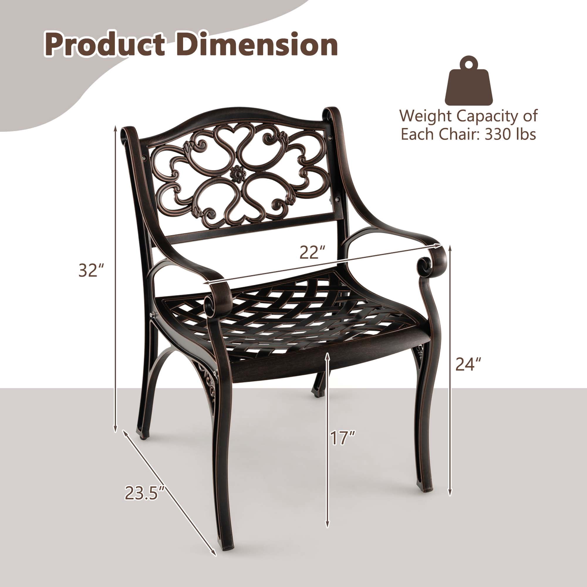 Costway 4 PCS Cast Aluminum Patio Chairs Set of 4 Outdoor Dining with Armrests & Curved Seats Bronze