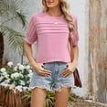thumbnail image 2 of Stylish Olyvenn Womens Hollow Lace Short Sleeve Tops Dressy Casual Pleated Tee Shirts Lightweight Summer Loose Crewneck Tunic Blouse Pink XXL, 2 of 7