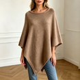 thumbnail image 2 of WULMLEO Womens Knitted Poncho Sweaters Solid Soft Asymmetrical Tops Pullover Warm Lightweight Shawl Wraps Cape Khaki M, 2 of 6