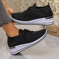 thumbnail image 4 of Wedge Sneakers for Women Sparkly Rhinestone Knit Mesh Casual Lace up Antislip Walking Shoes Slip on Stretch Sock Shoes Black Size 8.5, 4 of 6