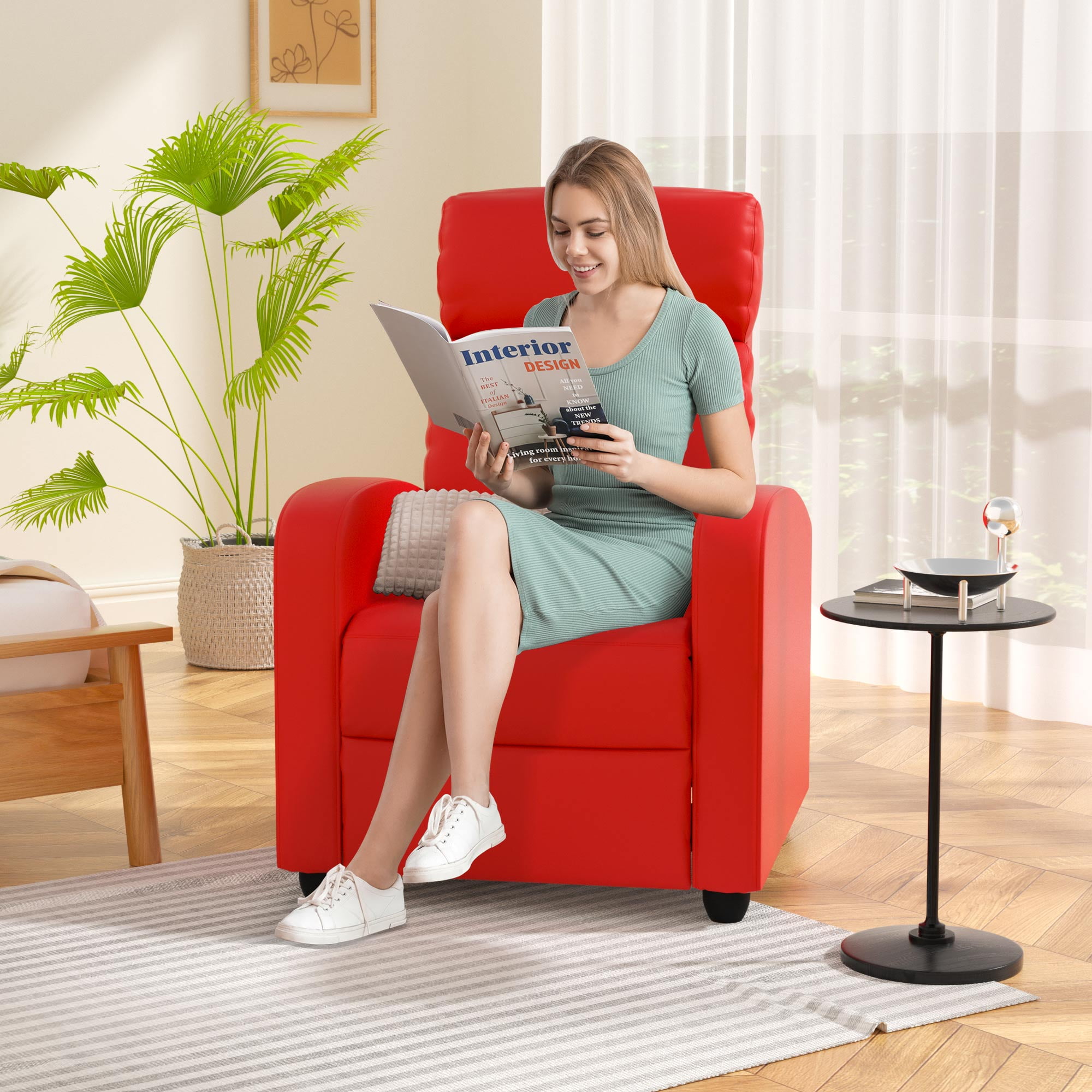 YRLLENSDAN PU Leather Power Recliner with Massage Function, Adjustable Backrest and Footrest, Red