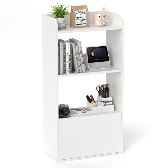 Patiojoy Bookshelf with Drawer 41.5" Tall Open Shelf Bookcase Freestanding Storage Cabinet Display Rack White