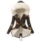 thumbnail image 1 of KIHOUT - Chaqueta de plumón de camuflaje para mujer, de invierno, con cuello en V, cremallera, botones, manga larga, informal, para mantener el calor, 1 of 2