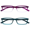 thumbnail image 1 of OPULIZE See Reading Glasses 2 Packs with Blue Light Blocking Narrow Frame Spring Hinges Improve Sleep Computer Gaming Purple Turquoise Mens Womens BB9-5Q +3.50, 1 of 4