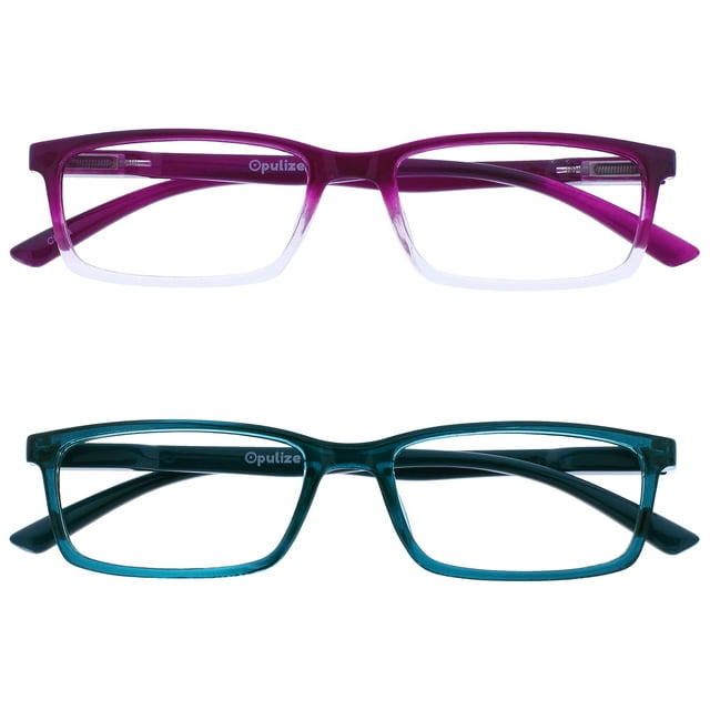 OPULIZE See Reading Glasses 2 Packs with Blue Light Blocking Narrow Frame Spring Hinges Improve Sleep Computer Gaming Purple Turquoise Mens Womens BB9-5Q +3.50
