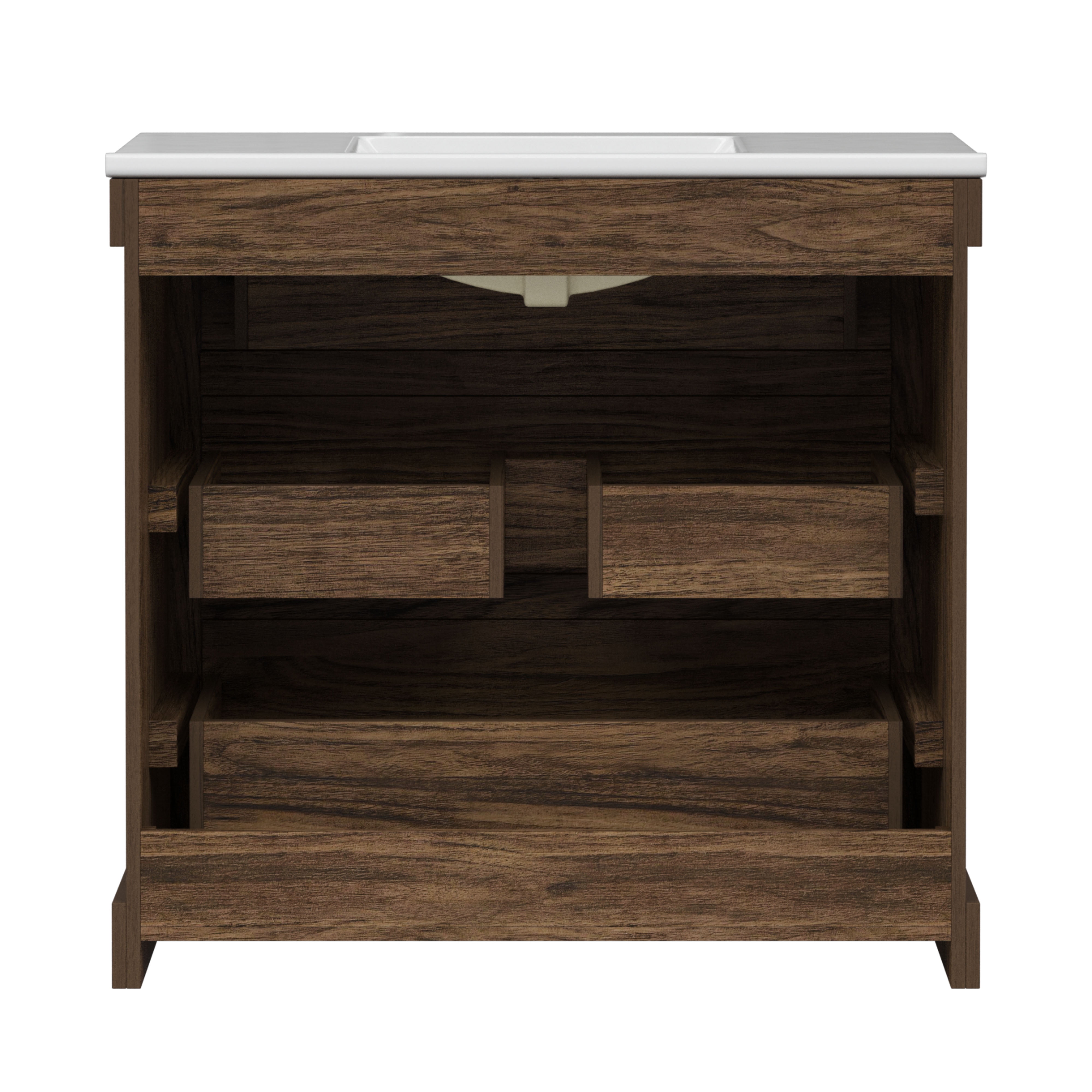 Teamson Home Donovan 36" Single Bathroom Vanity with Integrated Square Sink and Two Drawers, Walnut