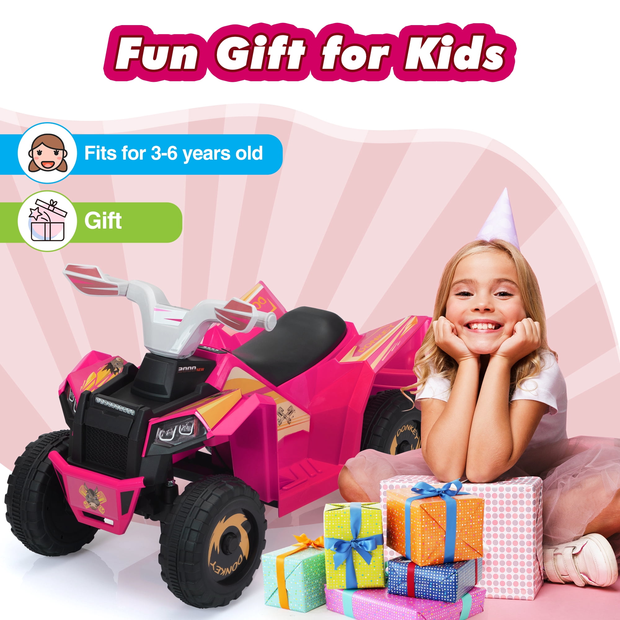 Jaxpety 6V Kids Ride On Toy for Toddler, Kids ATV 4 Wheeler for 1-3 Boys & Girls with Trailer, Music, Bluetooth