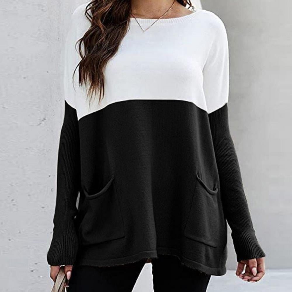 BRAND FACTORY PRICE]Autumn Women New Cotton Explosion Models Loose Knit  Long Sleeve Round Neck Sweater Color Pocket Pullover - Walmart.com