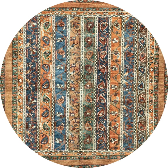 Ahgly Company Indoor Round Abstract Camel Brown Abstract Area Rugs, 4' Round