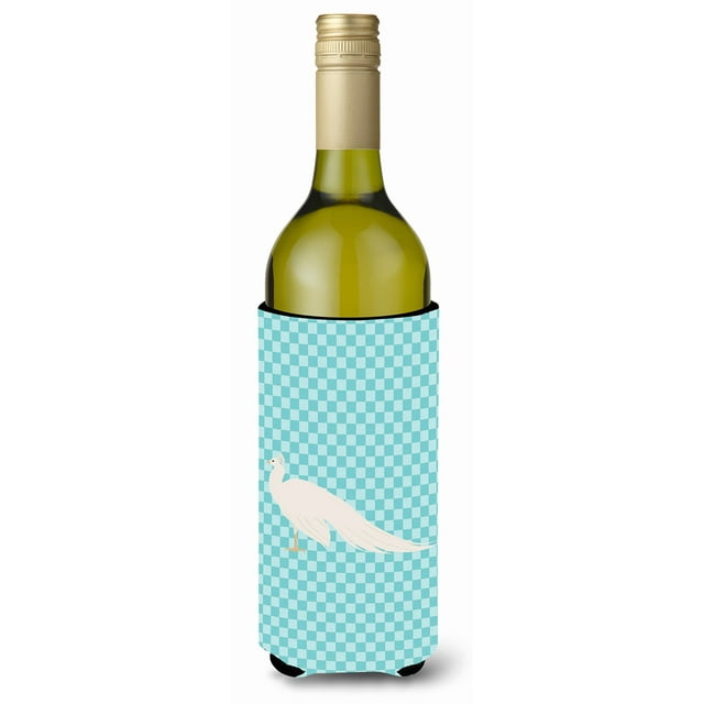 ""Caroline'S Treasures White Peacock Peafowl Blue Check Abrazadera Decorativa Para Botella 750 Ml Multicolor""