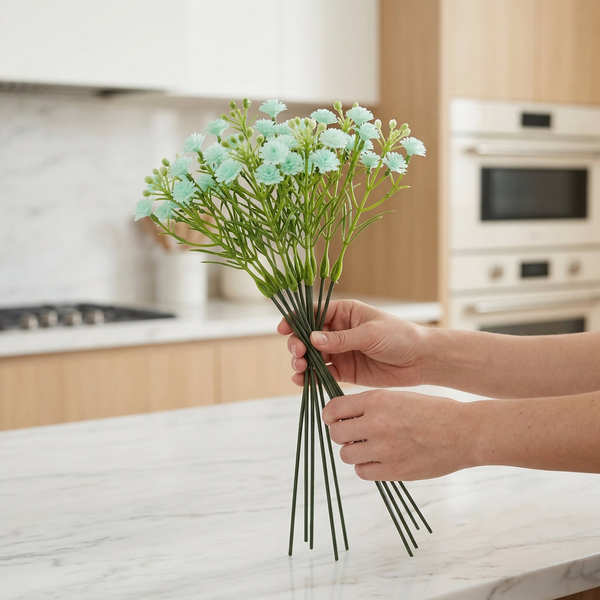 Unique Bargains Artificial Baby's Breath Flowers Faux Bouquets Light Green 8.9inch