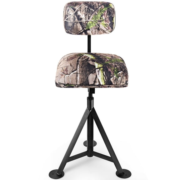 Biotree Folding 360 Degree Swivel Camping Stool with Detachable Backrest and Adjustable Height Tripod Hunting Chair, Camouflage