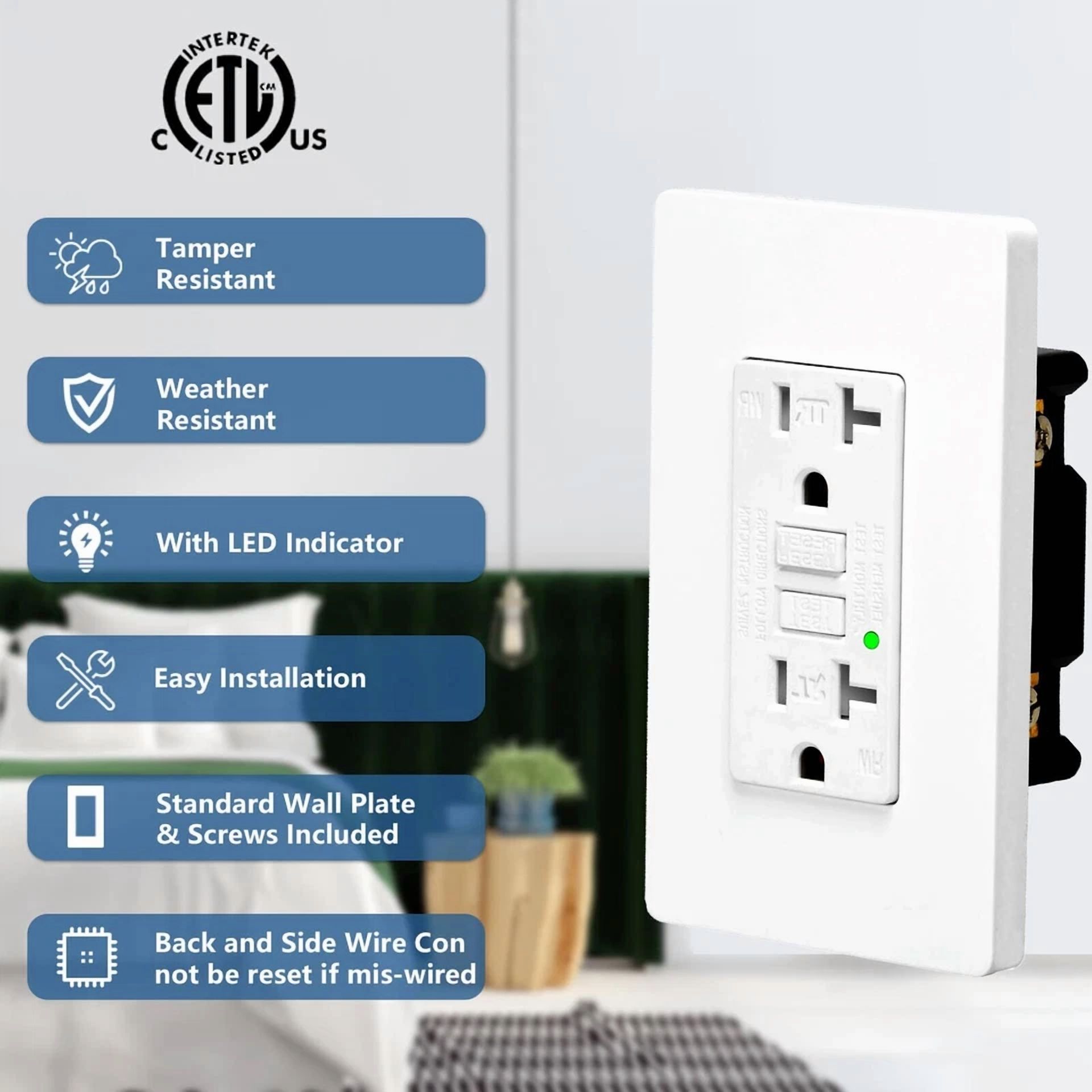 CIRCLE- Gfci Outlet 20 Amp Outdoor Receptacle Ground Fault Circuit Interrupter Tr Wr Etl