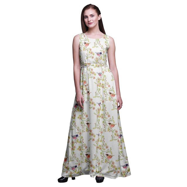 Bimba Robe Longue Débardeur Maxi à Fleurs pour Femme, Col Rond, Imprimée, Robe de Soirée - X-Grand