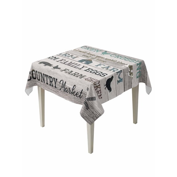 Retro Farm Animals Table Cloth, Waterproof Tablecloth for Square Tables, Country Cow Pig Chicken Teal Wooden Reusable Washable Fabric Table Cover for Restaurant Kitchen Dining Tables 60"x60"