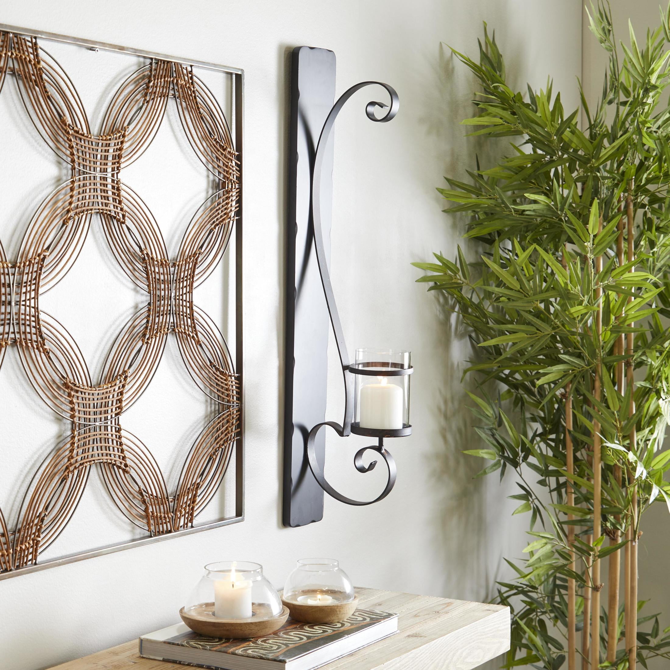 DecMode Black Metal Scroll Long Pillar Wall Sconce
