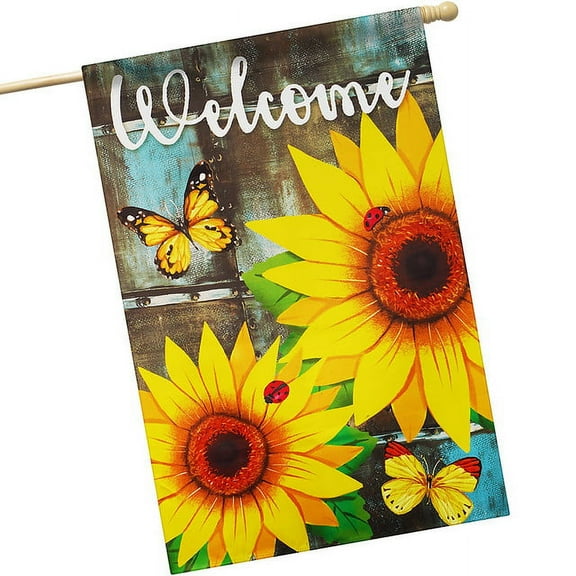 G128 House Flag Welcome Sunflowers and Butterflies 28"x40"