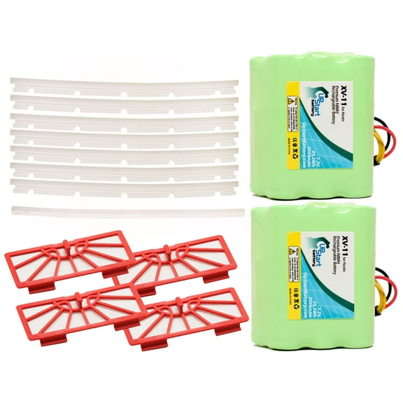 2-Pack Neato XV-11 Battery, Filters, Blades and Squeegee - Kit Includes 2 Neato Battery, 4 Filters, 6 Blades and 1 Squeegee (3500mAh, 7.2V, NI-MH)
