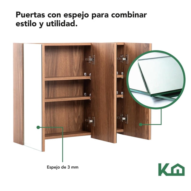 Botiquin Con Espejo Para Baño Organizador 3 Puertas Gabinete cafe