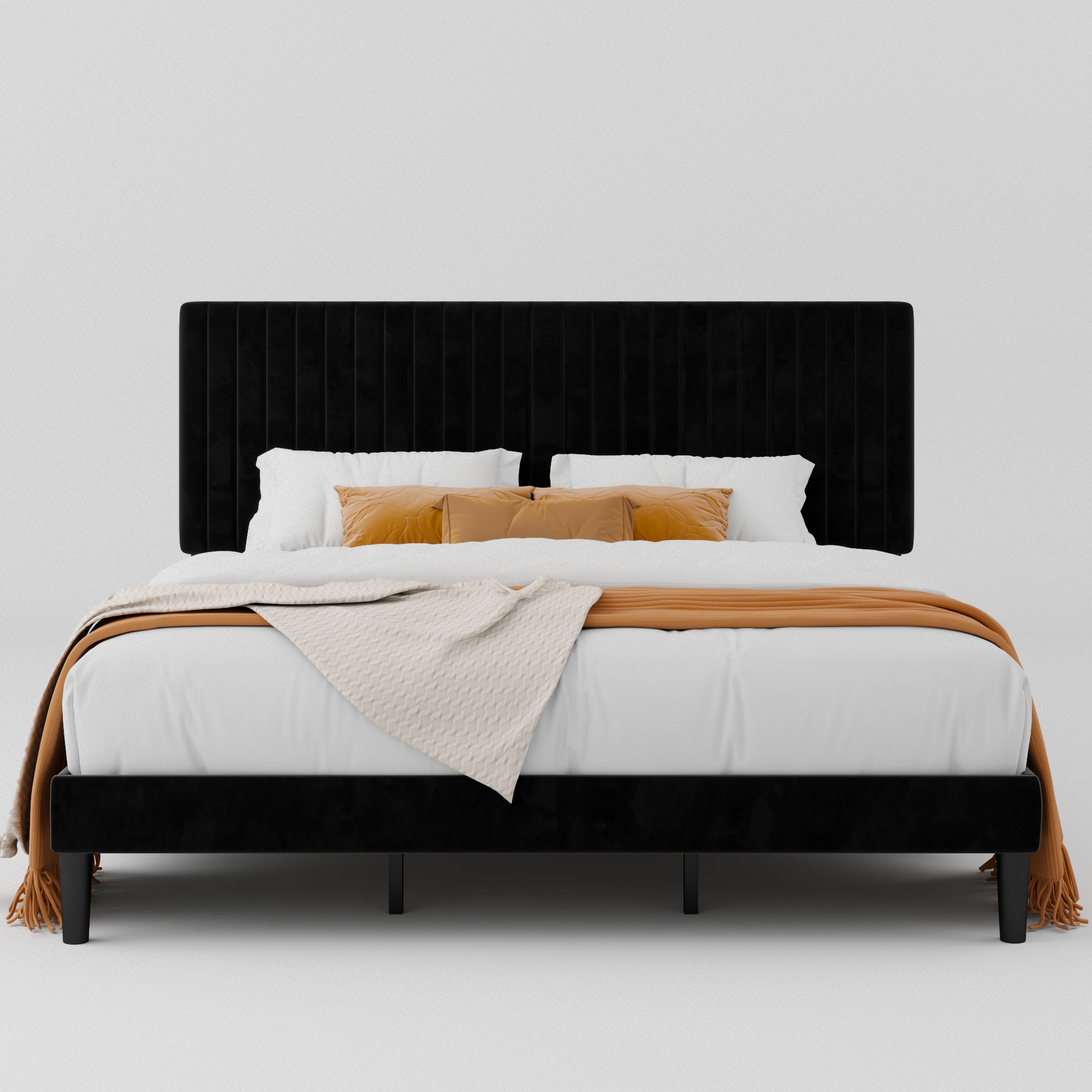 Allewie King Size Bed Frame with Velvet Upholstery