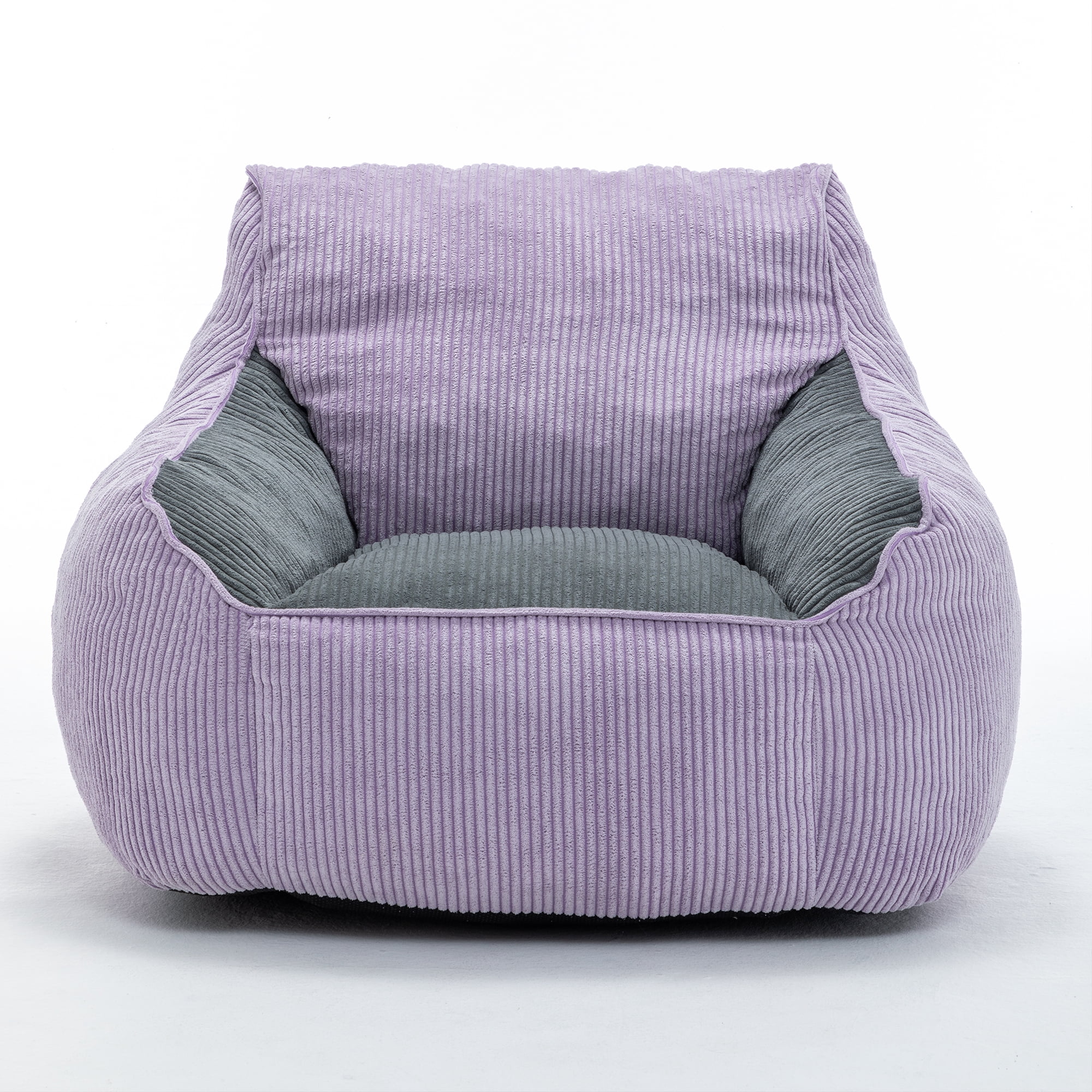 Jopath Giant Bean Bag Chair,Comfy Corduroy Large Bean Bag Chair Sofa with Armrests for Adults Teens,Lazy Sofa Couch Chairs with Filler Included for Bedroom Living Room,Gray+Purple