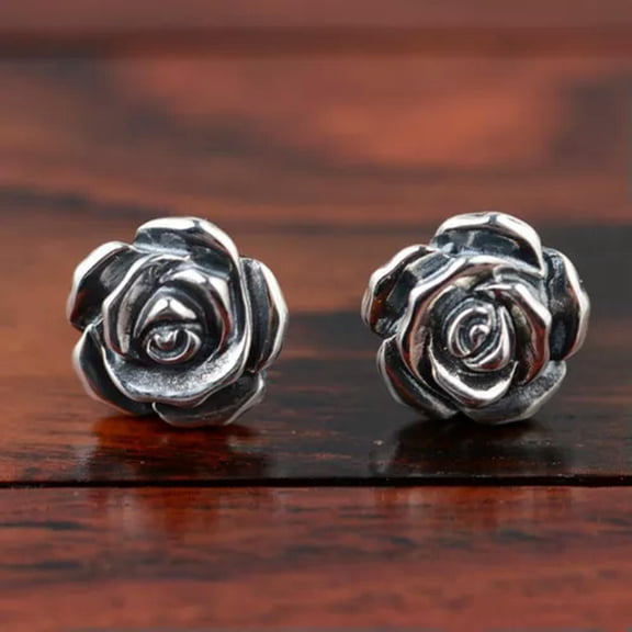 HOOUN Pure SILVER Jewelry S925 Sterling Silver Lucky Rose Flower Stud Earrings