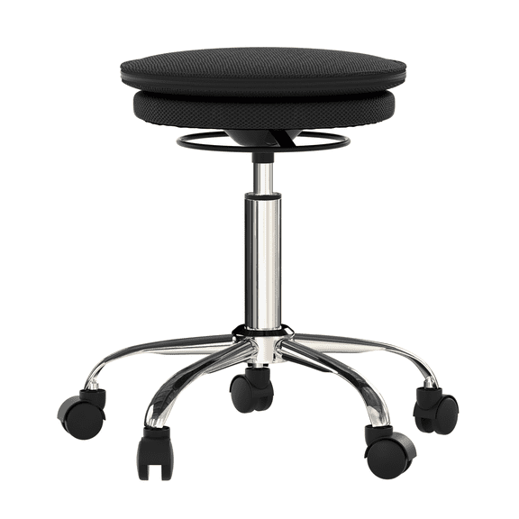 Wobble Stool Air Rolling Balance Stool with Air-Filled Wobble Cushion, Adjustable Office Stool with Wheels, Black
