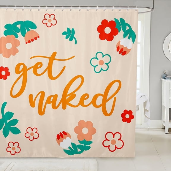 Get Naked Shower Curtain Boho Floral Bathroom Decor Fabric Waterproof with Hooks 71x71 inches