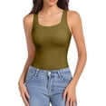 thumbnail image 5 of Womens U Neck Shapewear Built-in Bra Tank High Strechy Sleeveless Slim Fit Tops Camisole Workout Tops Green 3XL, 5 of 5